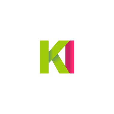 Initial letters KI, overlapping fold logo, green magenta pink, vector template elements for creative industry