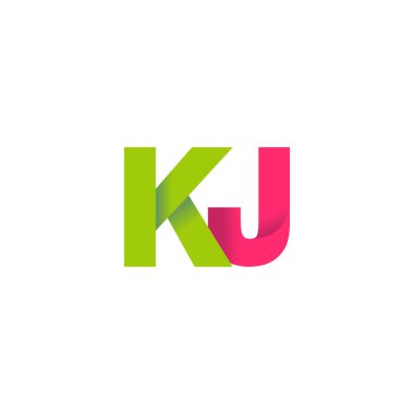 Initial letters KJ, overlapping fold logo, green magenta pink, vector template elements for creative industry