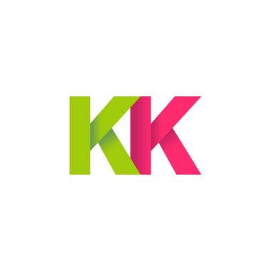 Initial letters KK, overlapping fold logo, green magenta pink, vector template elements for creative industry