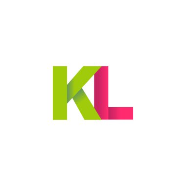 Initial letters KL, overlapping fold logo, green magenta pink, vector template elements for creative industry