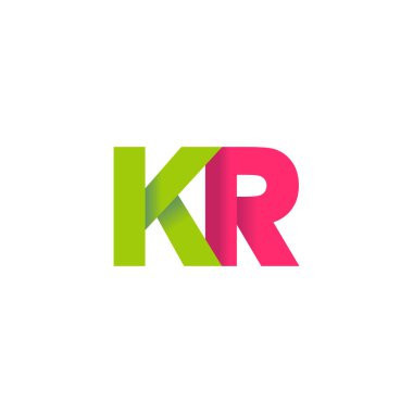 Initial letters KR, overlapping fold logo, green magenta pink, vector template elements for creative industry