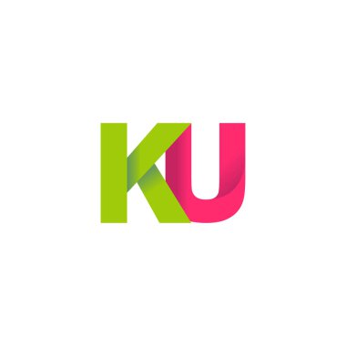 Initial letters KU, overlapping fold logo, green magenta pink, vector template elements for creative industry