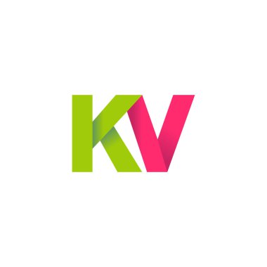 Initial letters KV, overlapping fold logo, green magenta pink, vector template elements for creative industry