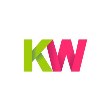 Initial letters KW, overlapping fold logo, green magenta pink, vector template elements for creative industry
