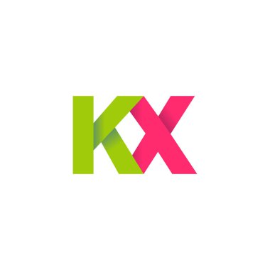 Initial letters KX, overlapping fold logo, green magenta pink, vector template elements for creative industry