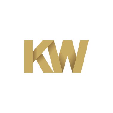Initial letters KW, overlapping fold logo, brown gold, vector template elements for creative industry