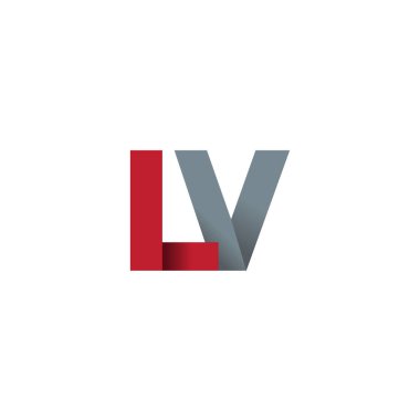 Initial letters LV, overlapping fold logo, red gray, vector template elements for creative industry