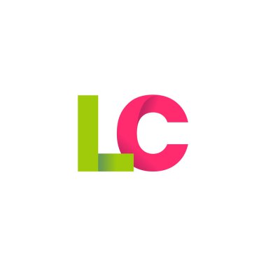 Initial letters LC, overlapping fold logo, green magenta pink, vector template elements for creative industry