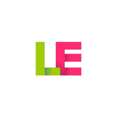 Initial letters LE, overlapping fold logo, green magenta pink, vector template elements for creative industry