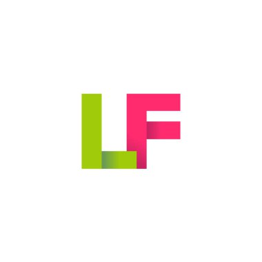 Initial letters LF, overlapping fold logo, green magenta pink, vector template elements for creative industry