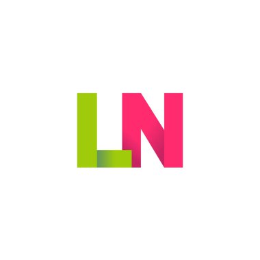 Initial letters LN, overlapping fold logo, green magenta pink, vector template elements for creative industry