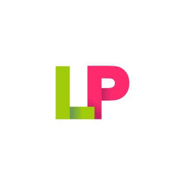 Initial letters LP, overlapping fold logo, green magenta pink, vector template elements for creative industry