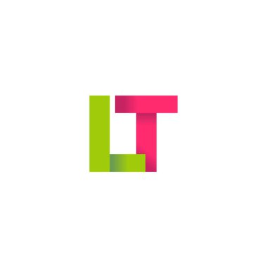 Initial letters LT, overlapping fold logo, green magenta pink, vector template elements for creative industry