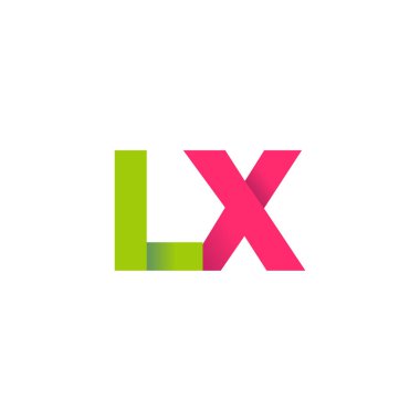 Initial letters LX, overlapping fold logo, green magenta pink, vector template elements for creative industry