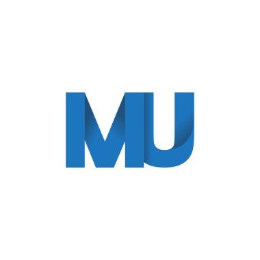 Initial letters MU, overlapping fold logo, blue, vector template elements for creative industry