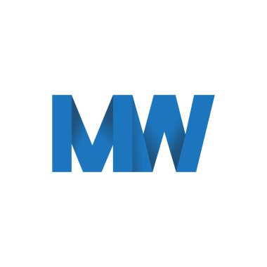 Initial letters MW, overlapping fold logo, blue, vector template elements for creative industry
