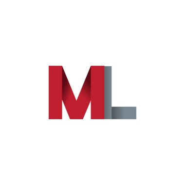 Initial letters ML, overlapping fold logo, red gray, vector template elements for creative industry