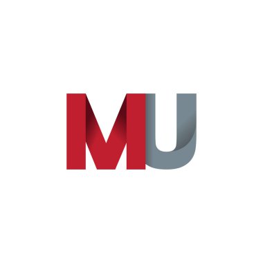 Initial letters MU, overlapping fold logo, red gray, vector template elements for creative industry