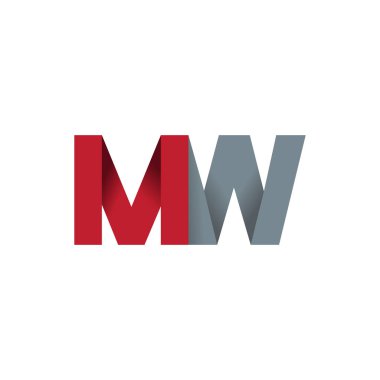 Initial letters MW, overlapping fold logo, red gray, vector template elements for creative industry