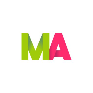 Initial letters MA, overlapping fold logo, green magenta pink, vector template elements for creative industry