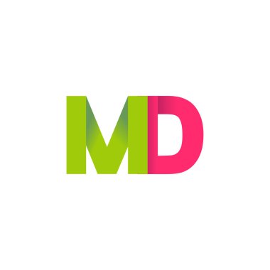 Initial letters MD, overlapping fold logo, green magenta pink, vector template elements for creative industry