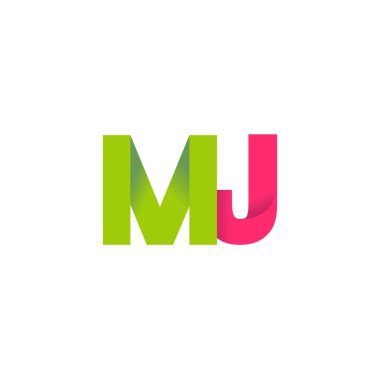 Initial letters MJ, overlapping fold logo, green magenta pink, vector template elements for creative industry