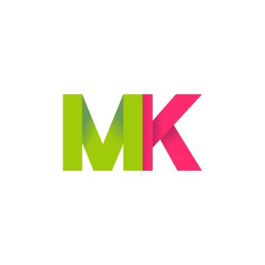 Initial letters MK, overlapping fold logo, green magenta pink, vector template elements for creative industry