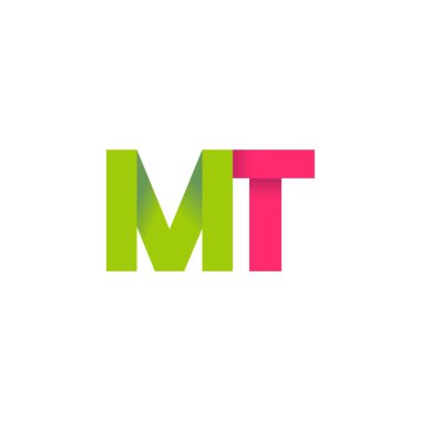 Initial letters MT, overlapping fold logo, green magenta pink, vector template elements for creative industry