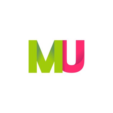 Initial letters MU, overlapping fold logo, green magenta pink, vector template elements for creative industry