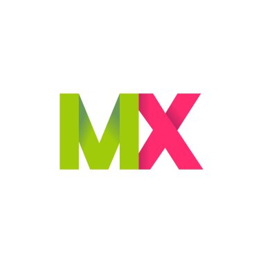 Initial letters MX, overlapping fold logo, green magenta pink, vector template elements for creative industry