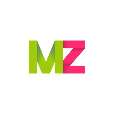 Initial letters MZ, overlapping fold logo, green magenta pink, vector template elements for creative industry