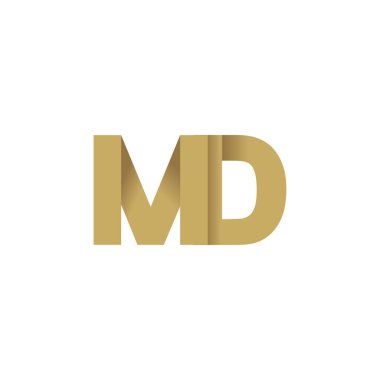Initial letters MD, overlapping fold logo, brown gold, vector template elements for creative industry