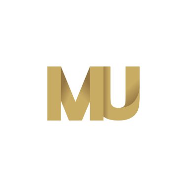 Initial letters MU, overlapping fold logo, brown gold, vector template elements for creative industry