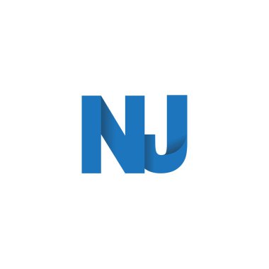 Initial letters NJ, overlapping fold logo, blue, vector template elements for creative industry