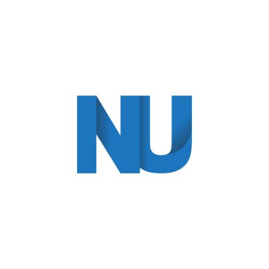 Initial letters NU, overlapping fold logo, blue, vector template elements for creative industry