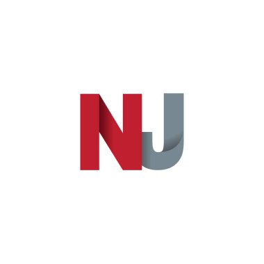 Initial letters NJ, overlapping fold logo, red gray, vector template elements for creative industry