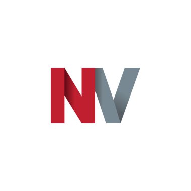 Initial letters NV, overlapping fold logo, red gray, vector template elements for creative industry