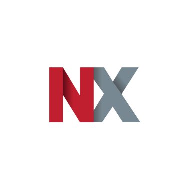 Initial letters NX, overlapping fold logo, red gray, vector template elements for creative industry