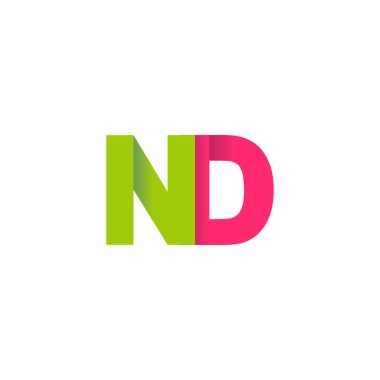 Initial letters ND, overlapping fold logo, green magenta pink, vector template elements for creative industry