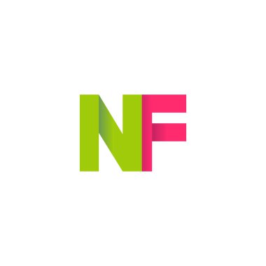 Initial letters NF, overlapping fold logo, green magenta pink, vector template elements for creative industry