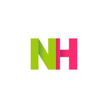 Initial letters NH, overlapping fold logo, green magenta pink, vector template elements for creative industry