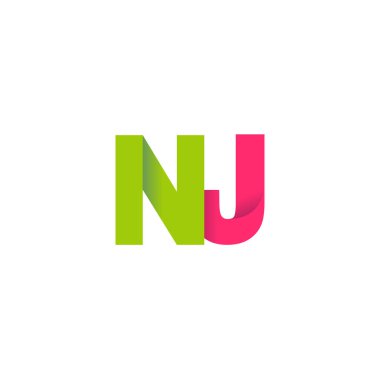 Initial letters NJ, overlapping fold logo, green magenta pink, vector template elements for creative industry