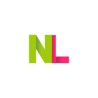 Initial letters NL, overlapping fold logo, green magenta pink, vector template elements for creative industry
