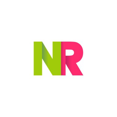 Initial letters NR, overlapping fold logo, green magenta pink, vector template elements for creative industry