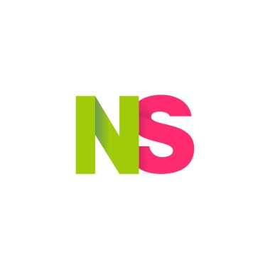 Initial letters NS, overlapping fold logo, green magenta pink, vector template elements for creative industry