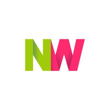 Initial letters NW, overlapping fold logo, green magenta pink, vector template elements for creative industry