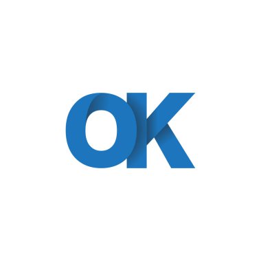 Initial letters OK, overlapping fold logo, blue, vector template elements for creative industry