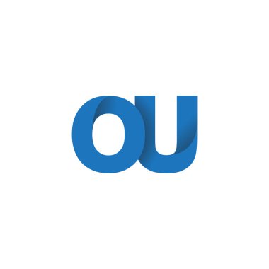 Initial letters OU, overlapping fold logo, blue, vector template elements for creative industry