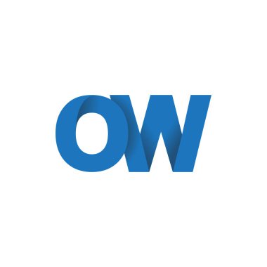 Initial letters OW, overlapping fold logo, blue, vector template elements for creative industry