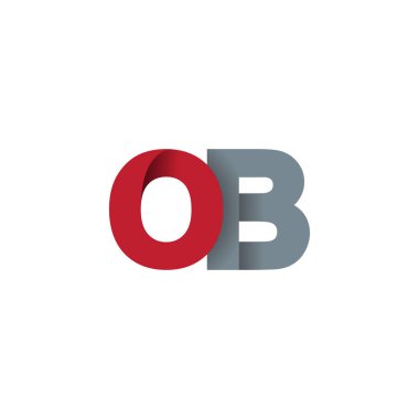 Initial letters OB, overlapping fold logo, red gray, vector template elements for creative industry